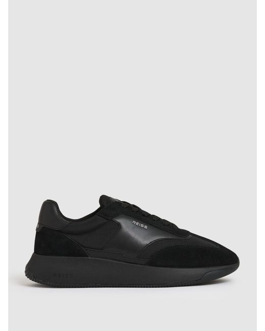 Reiss Emmett - All Black Leather Suede Running Trainers, Us 10 (uk 9) for men
