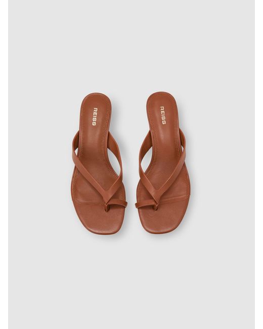 Reiss Natural Leather Lizard-Effect Kitten-Heel Sandals