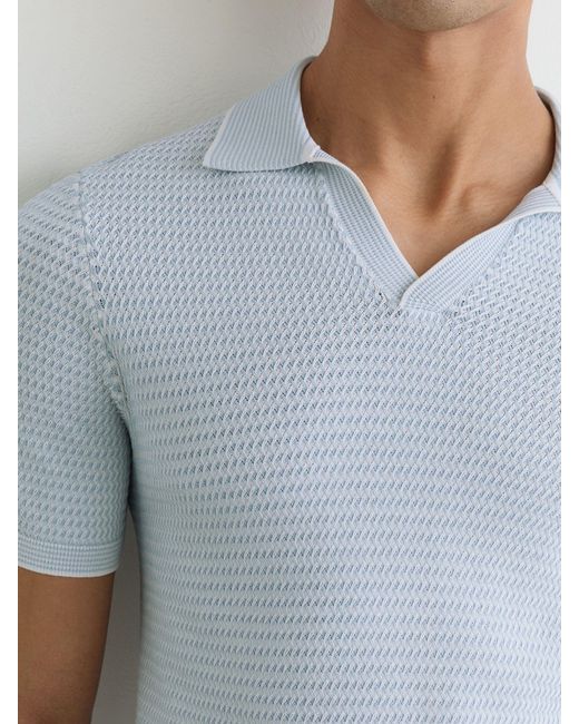 Reiss White Redbury - Soft Blue Open-collar Textured-knit Polo Shirt, M for men