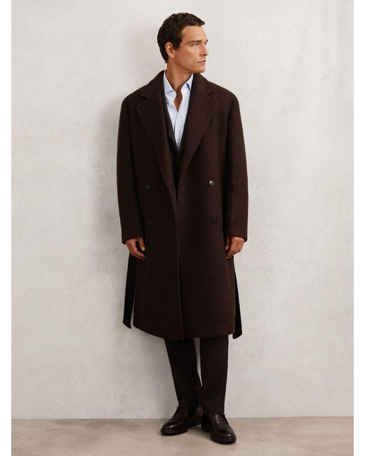 Reiss Black Bouclé Double-Breasted Overcoat Wool-Blend for men