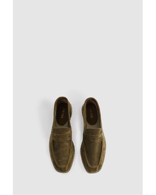 Reiss Green Cannes - Olive Suede Espadrilles for men