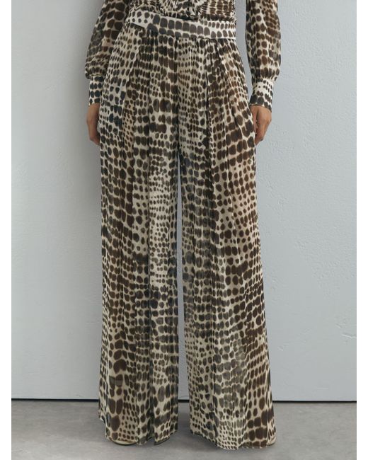 ATELIER Gray Animal-Print Wide-Leg Trousers