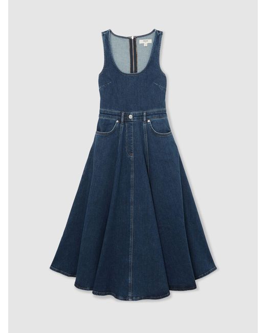 Reiss Rosie - Indigo Blue Denim Sleeveless Waisted Midi Dress, Us 0