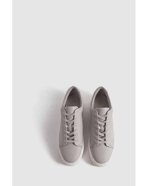 Reiss Gray Luca - Light Grey Grained Leather Trainers for men