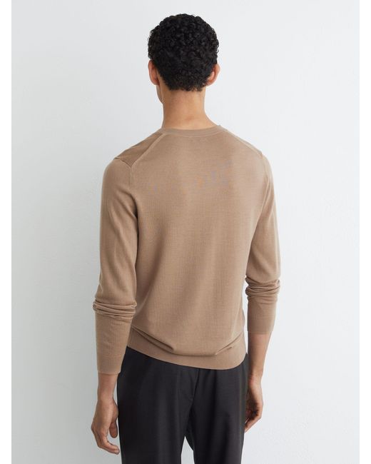 Reiss White Earl - Camel Brown Merino Wool V-neck Jumper, Xxl for men