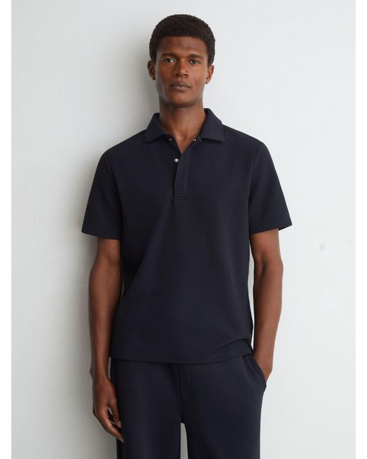 Reiss Blue Textured Concealed-Placket Polo Shirt for men