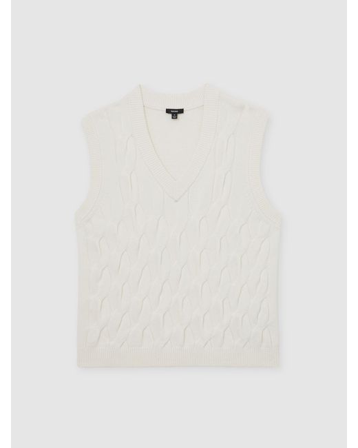 Reiss White Cable-Knit V-Neck Vest With Wool for men