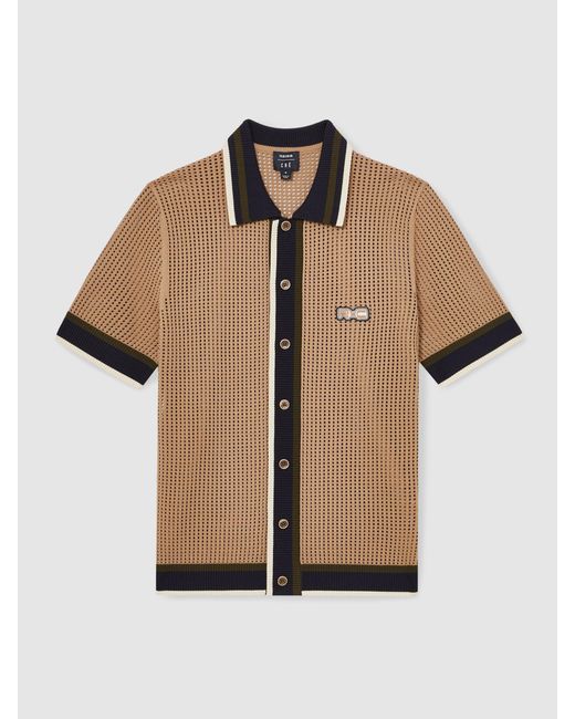 Reiss Brown Crusoe - Camel | Ché Crochet Tipped Shirt, M for men