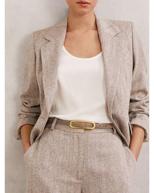 Reiss Gray Chaya Thin Leather Elongated Buckle Belt
