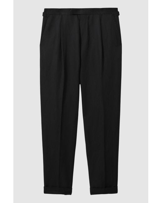 Reiss Blue Com - Black Relaxed Cropped Trousers With Turned-up Hems, 30 for men