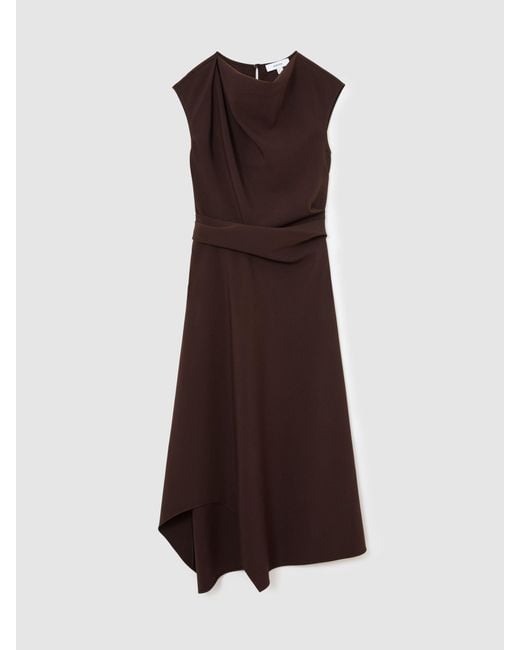 Reiss White Gathered-Detail Draped Midi Dress