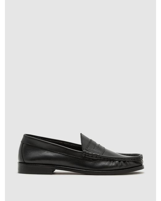 Reiss Black Leather Penny Loafers for men