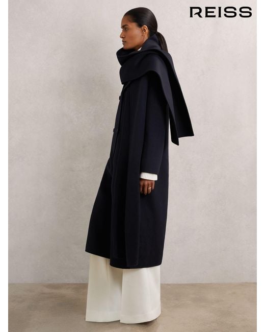 Reiss Blue Petite Wool-Blend Scarf Blindseam Coat