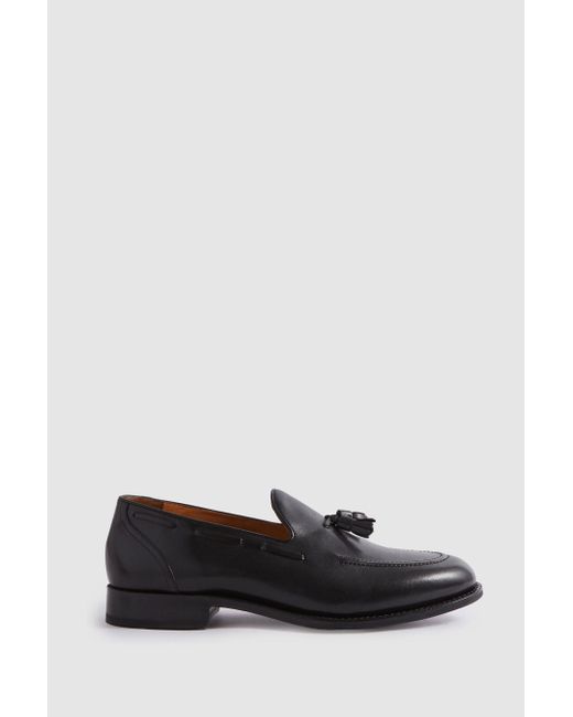 Reiss White Clayton - Black Leather Tassel Loafers, Uk 11 Eu 45 for men