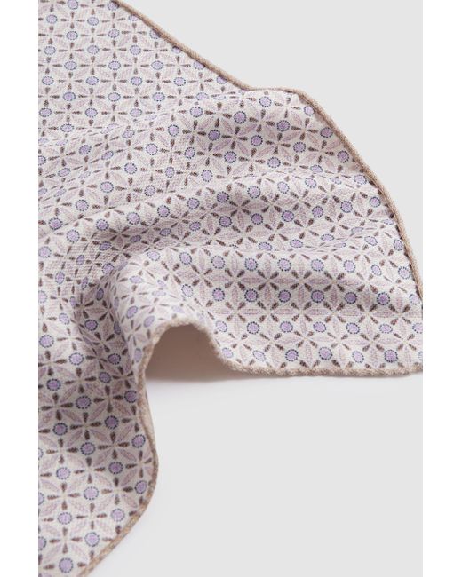 Reiss Gray Capo - Oatmeal/lilac Silk Reversible Pocket Square, One for men
