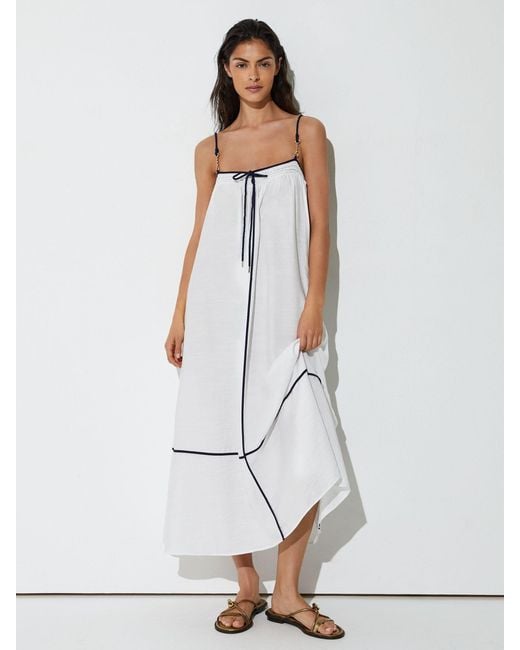Reiss White Tipped Tie-Detail Midi Beach Dress
