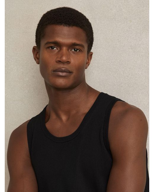 Reiss Natural Textured Crew Neck Ribbed Vest for men