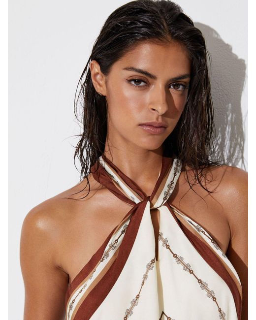 Reiss White Chain-Print Halterneck Top