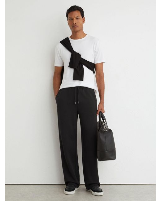 Reiss Black Sueded Interlock Jersey Relaxed-Fit Joggers for men