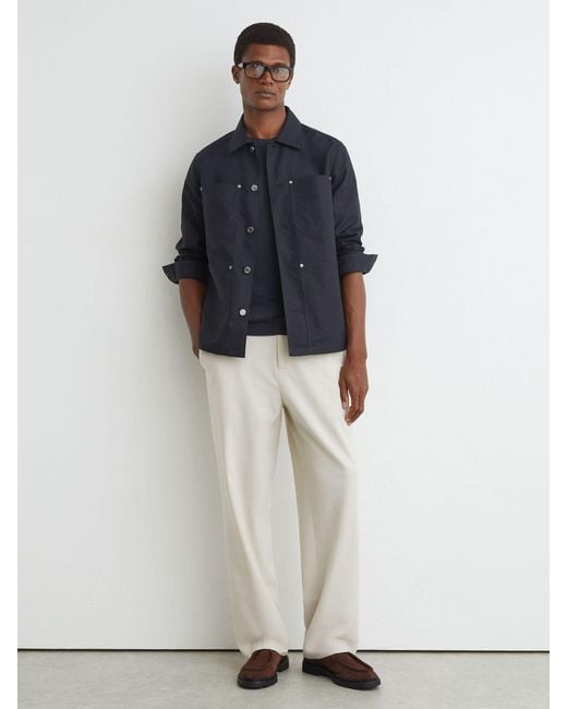 Reiss Blue Cotton-Twill Four-Pocket Overshirt for men
