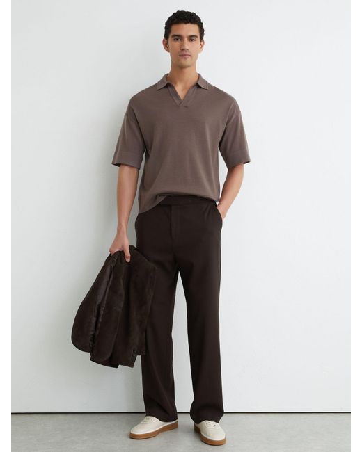 Reiss Brown Merino Wool Relaxed Polo Jumper for men