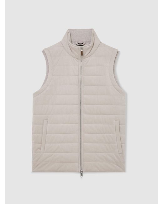 Reiss White Funnel-Neck Quilted Gilet for men