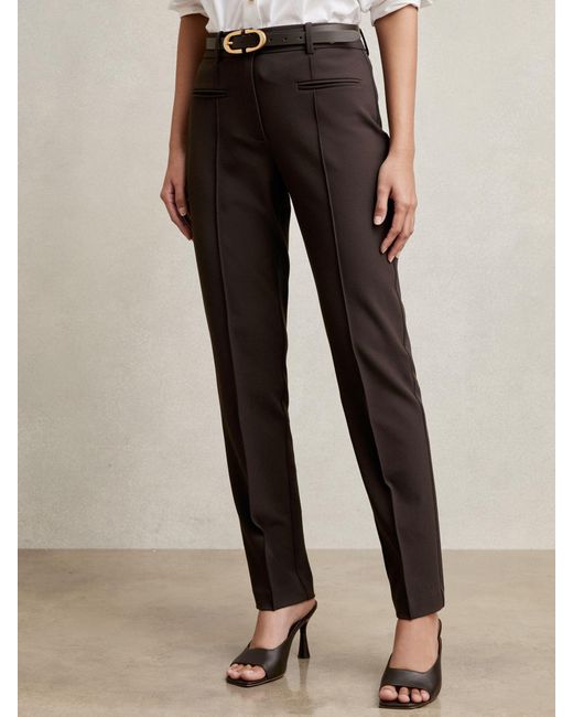 Reiss Natural Norla - Chocolate Brown Pintuck Tapered Trousers, Us 0