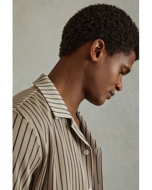 Reiss Multicolor Neptune - Sand/navy Ribbed Striped Cuban Collar Shirt, S for men