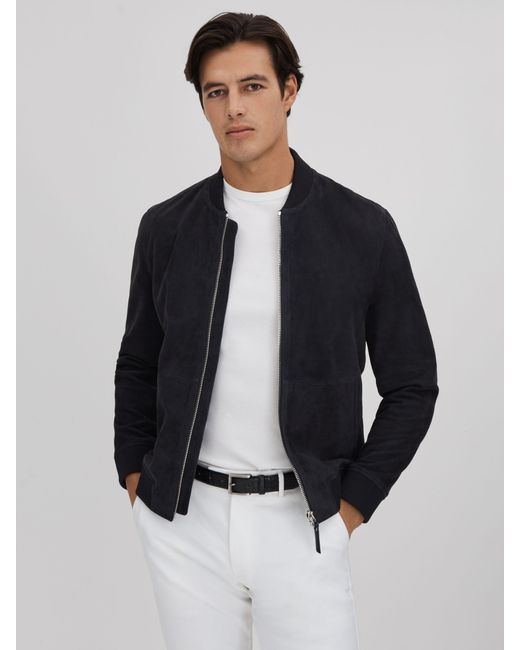Reiss Blue Suede Zip-Through Bomber Jacket for men
