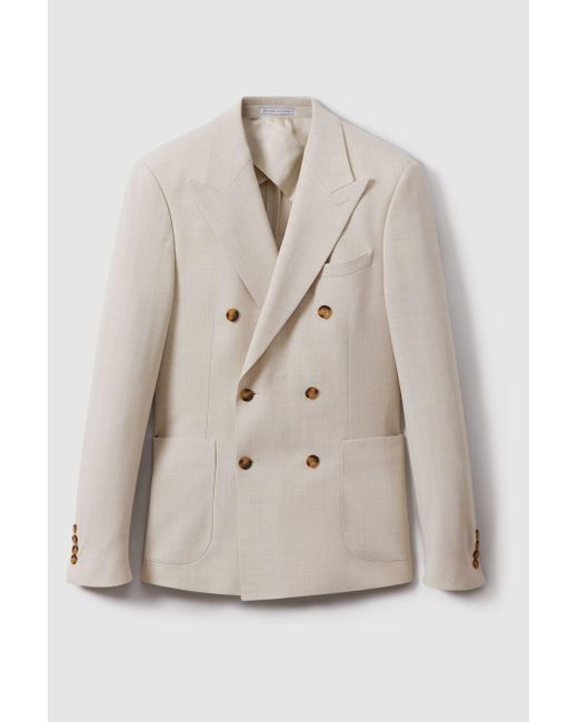 Reiss Natural Belmont - Stone Slim Fit Double Breasted Blazer, 36 for men