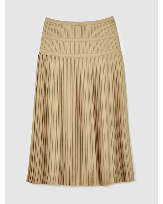 Reiss White Pleated Midi Skirt