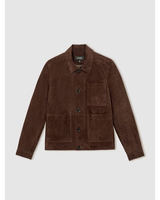 Reiss Brown Suede Button-Through Trucker Jacket for men