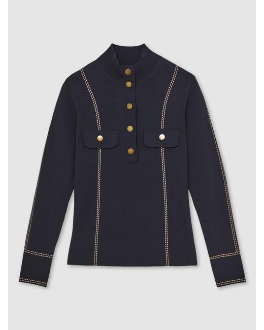 Reiss Blue Contrast-Stitch Knit Top