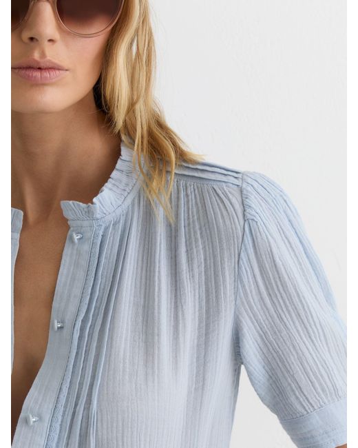 Reiss Blue Cotton Cheesecloth Pleated Top