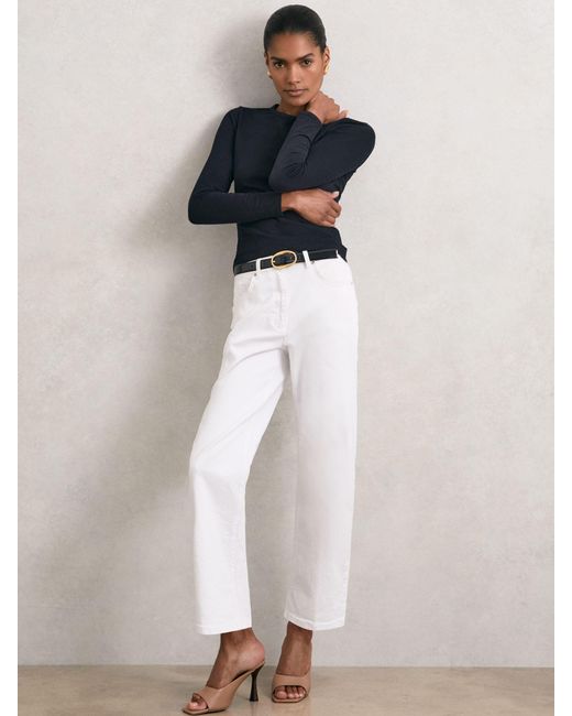 Reiss Blue Cotton Crew-Neck Long-Sleeve T-Shirt With Stretch