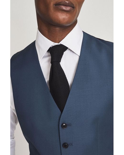 Reiss Extra - Airforce Blue Wool Slim Fit Waistcoat for men