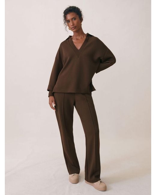 Reiss Brown Bernie - Chocolate Relaxed Open-collar Jumper, M