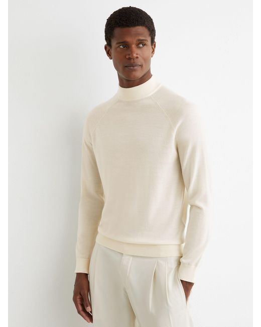 Reiss White Merino Wool Mock-Neck Jumper for men