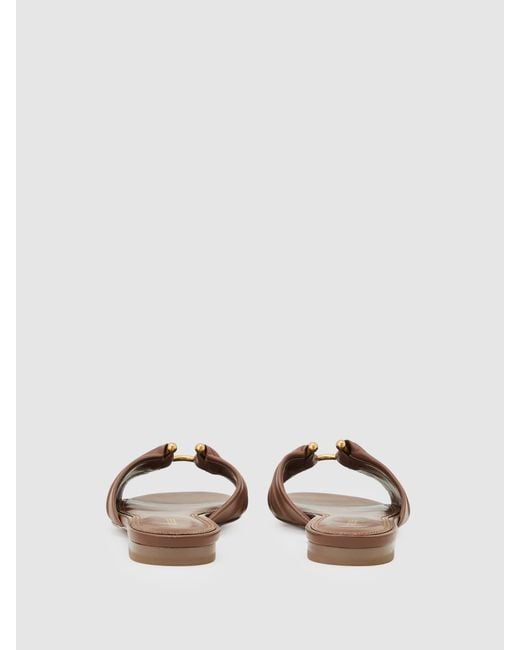 Reiss Brown Leather Open-Ring Flat Sandals