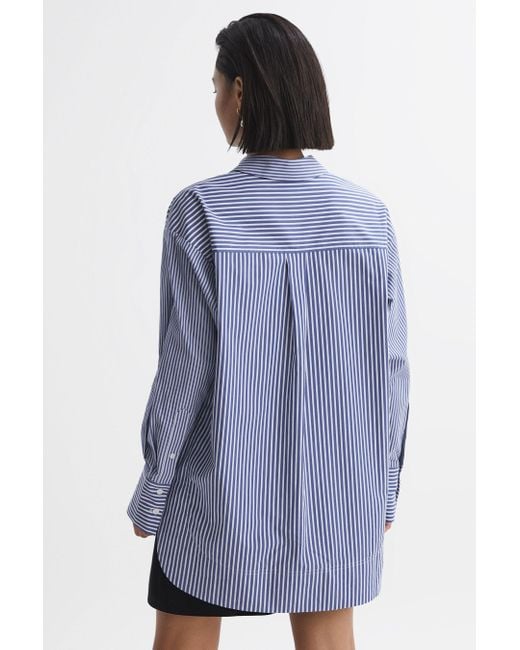 Reiss Blue Danica Shirt Polyester Side Striped