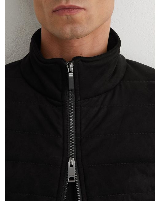 Reiss Black Quilted Hybrid Zip-Through Jacket for men