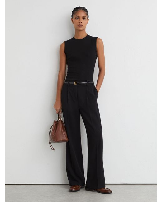 Reiss Black Fine-Rib Ruched Vest Top