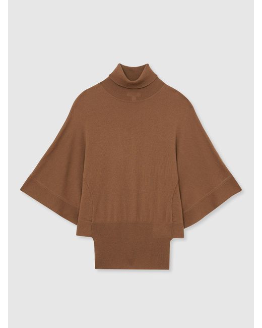Reiss Blue Merino Wool Batwing Roll-Neck Jumper