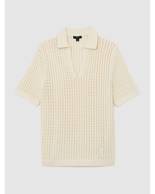 Reiss Natural Crochet Open-Collar Polo Shirt for men