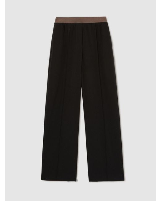 Reiss Natural Wilde - Black Wide-leg Elasticated-waist Trousers, Us 8 R