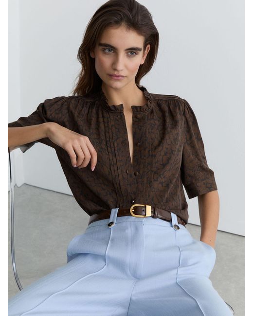 Reiss Alina - Black Matte-silk Animal-print Blouse, Us 6