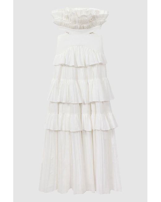 Acler White Strapless Tiered Maxi Dress