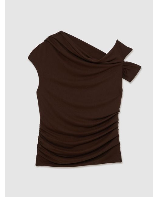 Reiss Brown Blend Ruched Off-Shoulder Top