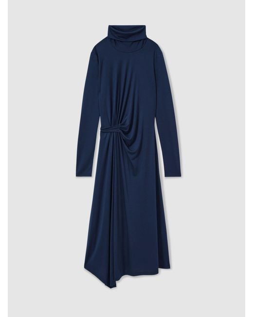 Reiss Blue Draped Jersey Midi Dress