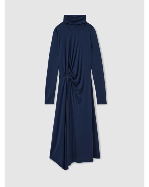 Reiss Blue Draped Jersey Midi Dress